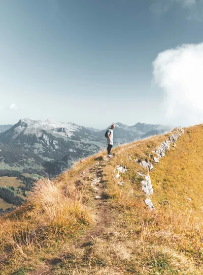 Hiking on a mountain ridge